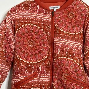 Women's Paisley Jacket Small Rust/Orange Front Zip Polagram Coat